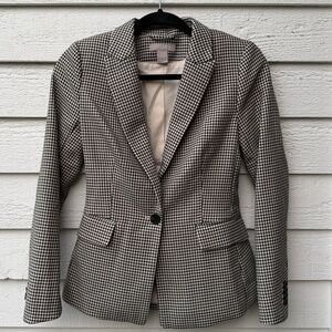 H&M Fitted Houndstooth Blazer (Dark Green, Black, and Cream), XS